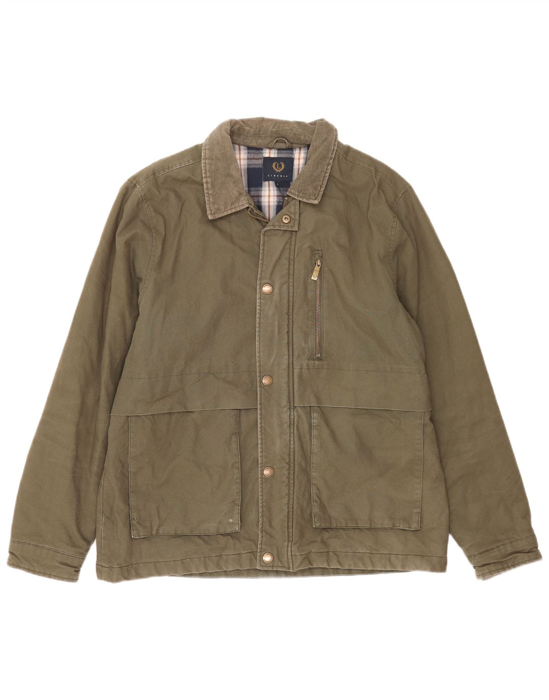 Jaqueta utilitária masculina Lincoln UK 40 grande algodão cáqui