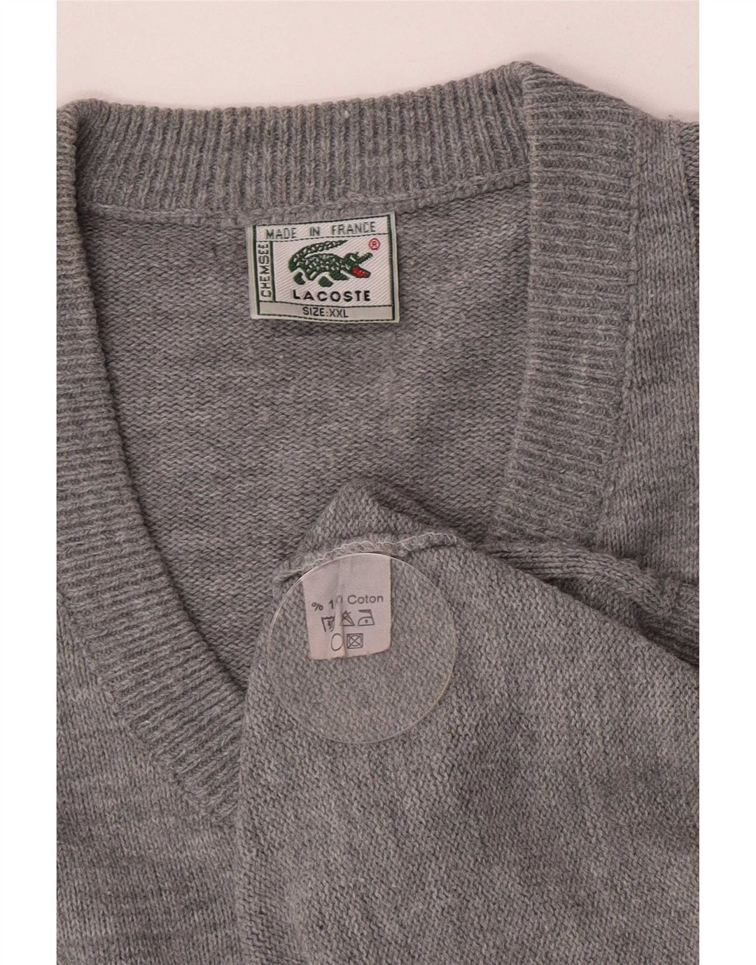 Lacoste Mens V-Neck Jumper Sweater 2XL Grey Cotton