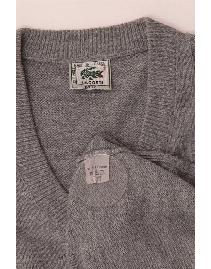 Lacoste Mens V-Neck Jumper Sweater 2XL Grey Cotton