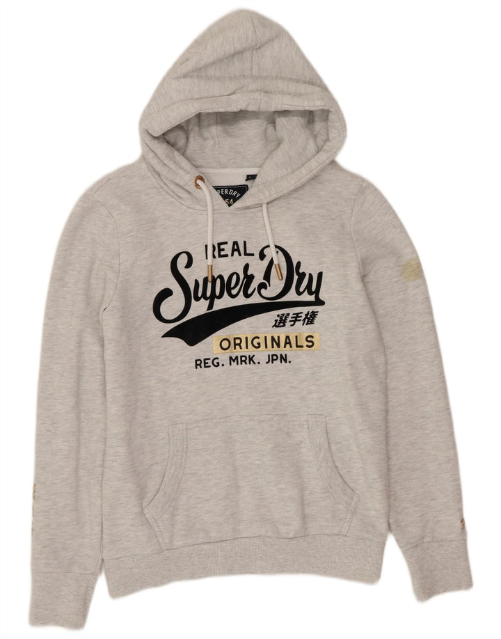 Superdry Damen Graphic Hoodie Pullover UK 12 Mittelgraues Polyester