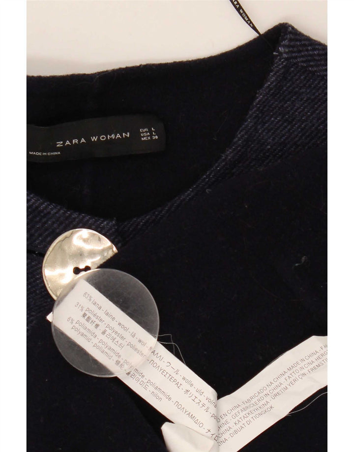 Zara Manteau surdimensionné à manches 3/4 pour femme UK 16 Large Bleu marine en laine