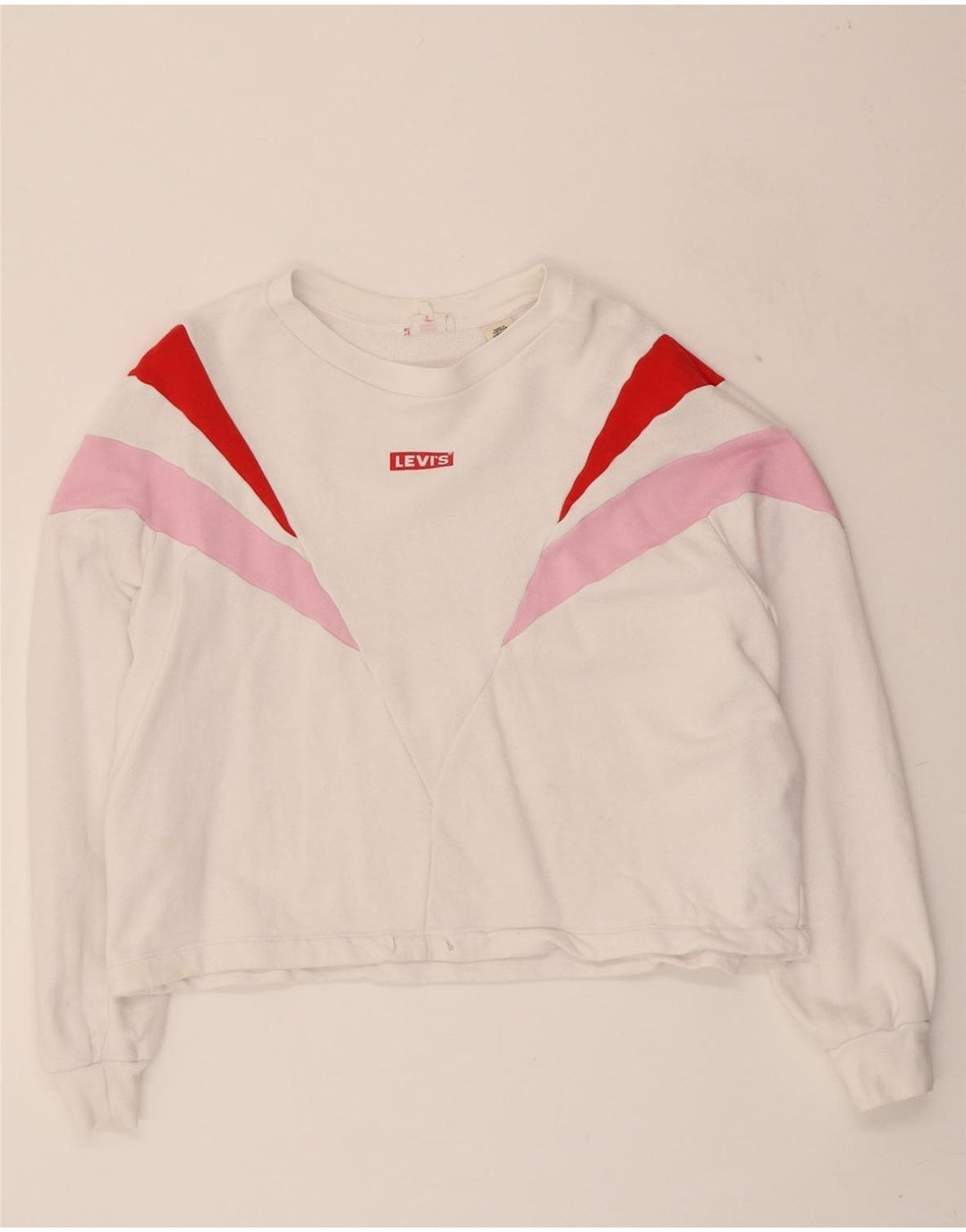 LEVI'S Womens Crop Sweatshirt Jumper UK 14 Medium White Colourblock Cotton Vintage Levi's and Second-Hand Levi's from Messina Hembry 