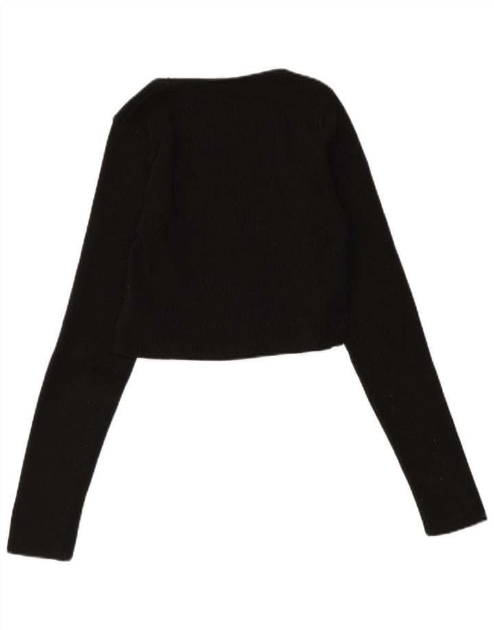 Zara Womens Crop Cardigan Sweater UK 12 Medium Black Polyester