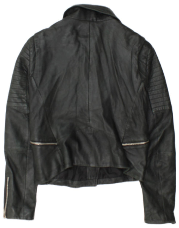 Zara Womens Crop Leather Biker Jacket UK 12 Medium Black