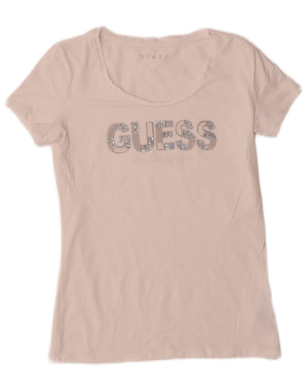 Guess Grafisk T-shirt top til kvinder UK 8 Lille hvid bomuld