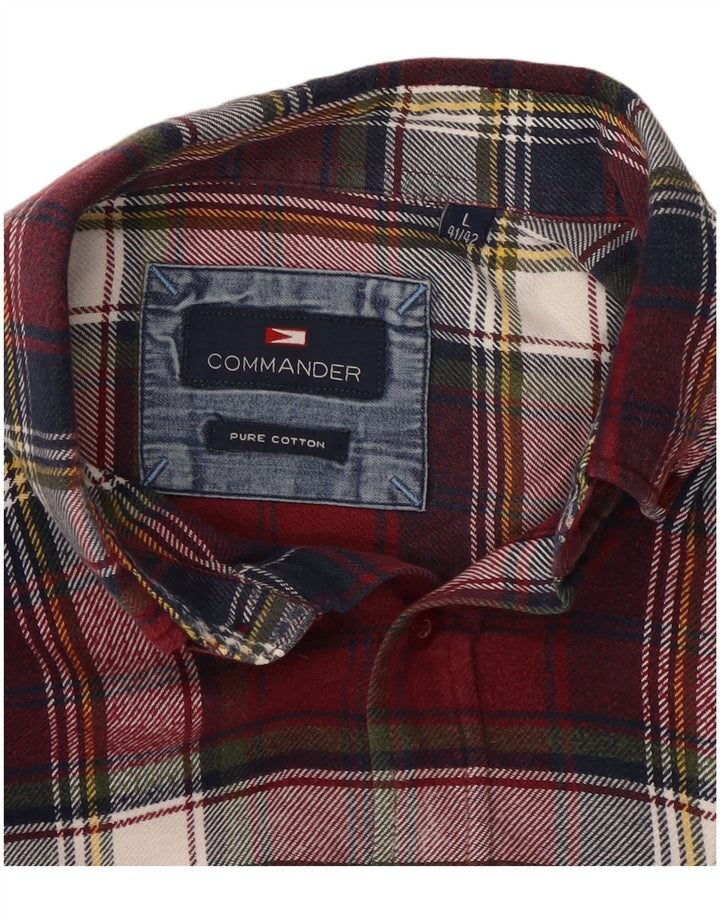 COMMANDER Camicia da uomo in flanella taglia 41/42 grande cotone a quadri bordeaux