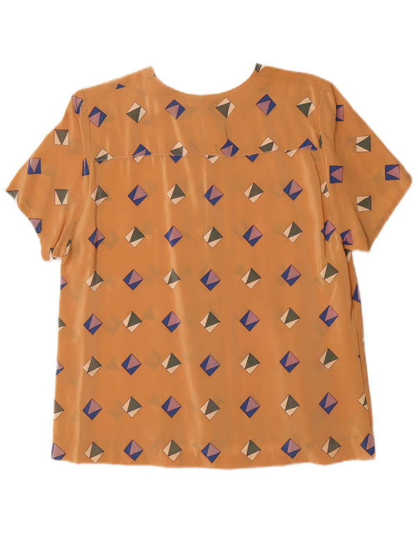 Vintage Damen Kurzarm-Hemdbluse UK 16 Groß Braun Geometrisch