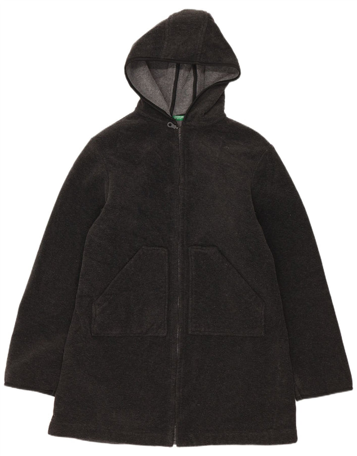 Benetton Womens Hooded Fleece Jacket UK 12 Medium Grey