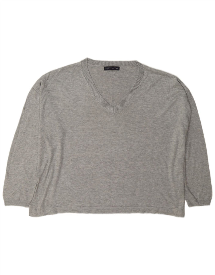 Marks & Spencer Womens Oversized V-Neck Jumper Sweater UK 18 XL Grey