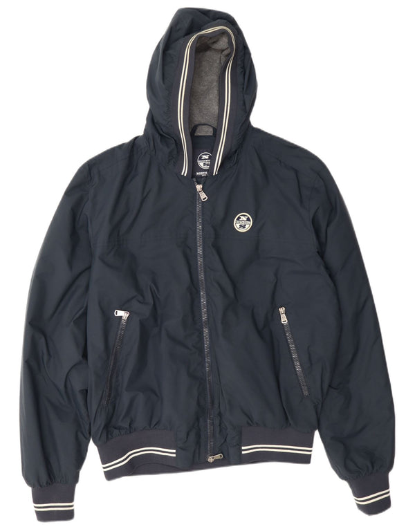 North Sails Herre Hooded Bomber Jacket UK 40 Large Navy Blue Polyamide
