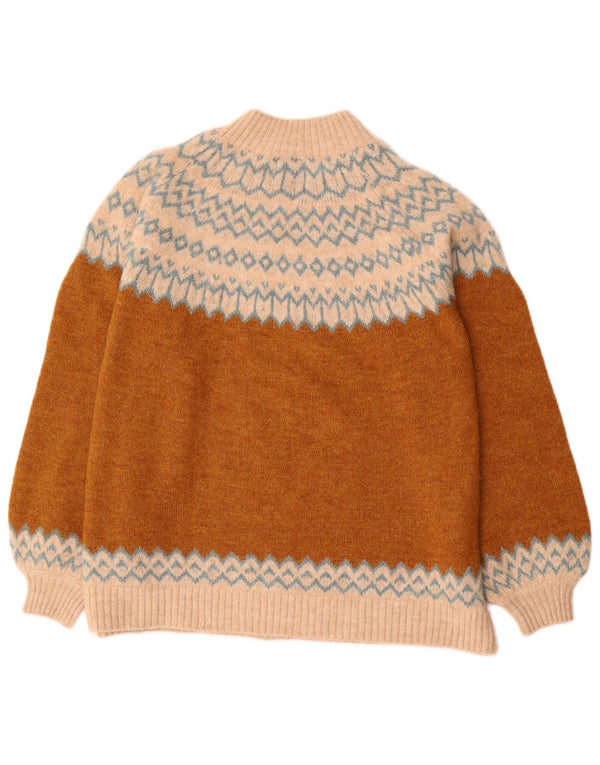 Superdry Womens Turtle Neck Jumper Sweater UK 14 Large Brown Fair Isle
