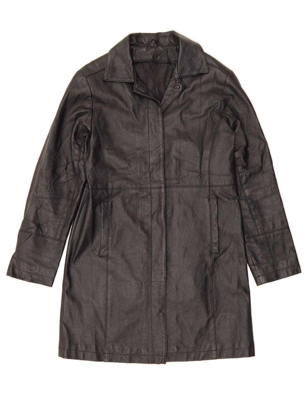 VINTAGE Womens Leather Coat UK 14 Medium Black Leather Vintage Vintage and Second-Hand Vintage from Messina Hembry 