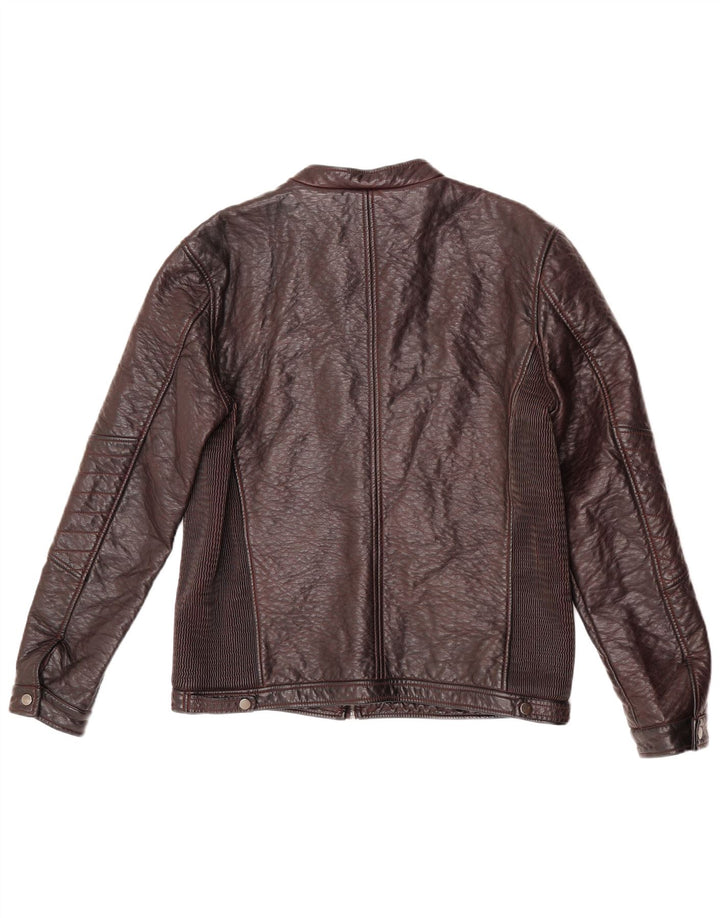 Maison Cinqcent Womens Faux Leather Jacket UK 18 XL Maroon Polyurethane