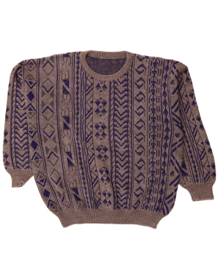 Vintage Mens Crew Neck Jumper Sweater 2XL Blue Geometric