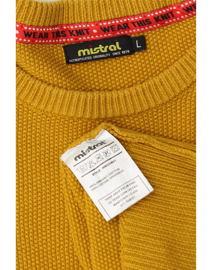 Mistral Mens Crew Neck Jumper Sweater Large Yellow Cotton