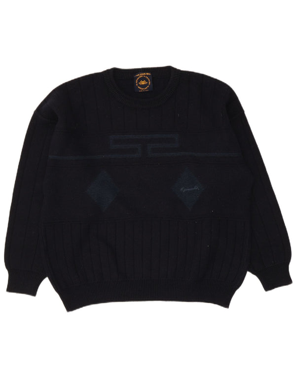 Il Granchio Herre Crew Neck Jumper Sweater Large Navy Blue Argyle/Diamond
