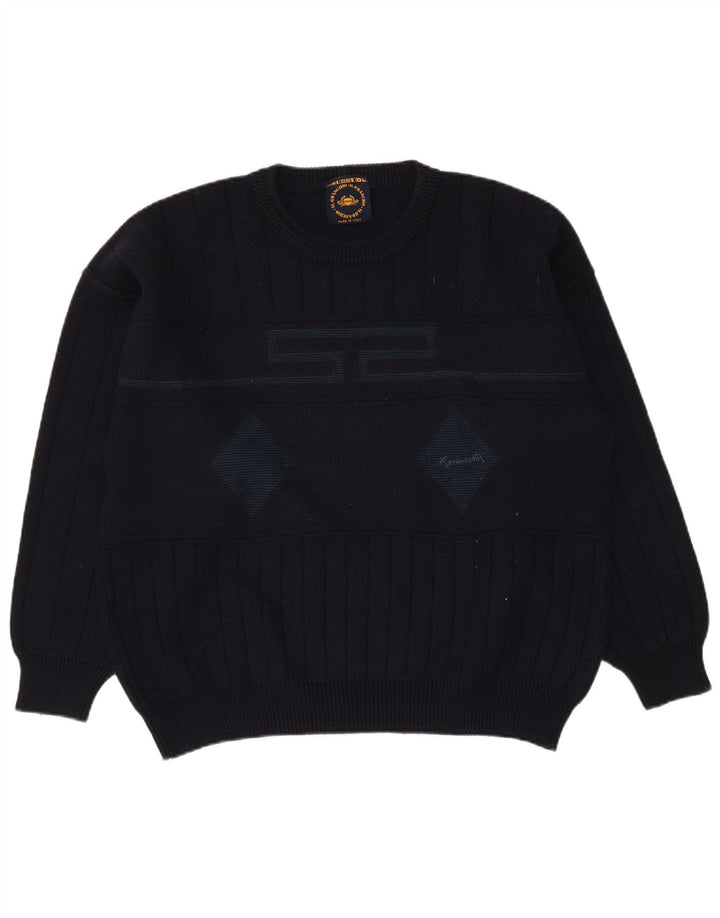 Il Granchio Mens Crew Neck Jumper Sweater Large Navy Blue Argyle/Diamond