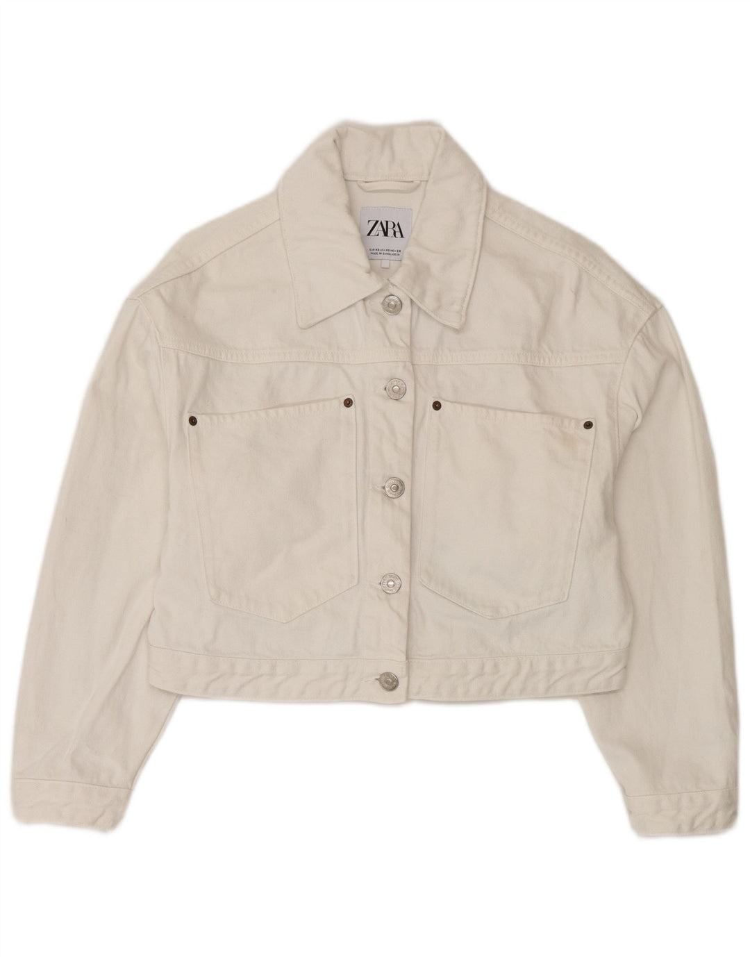 Zara Womens Crop Oversized Denim Jacket UK 6 XS White Cotton