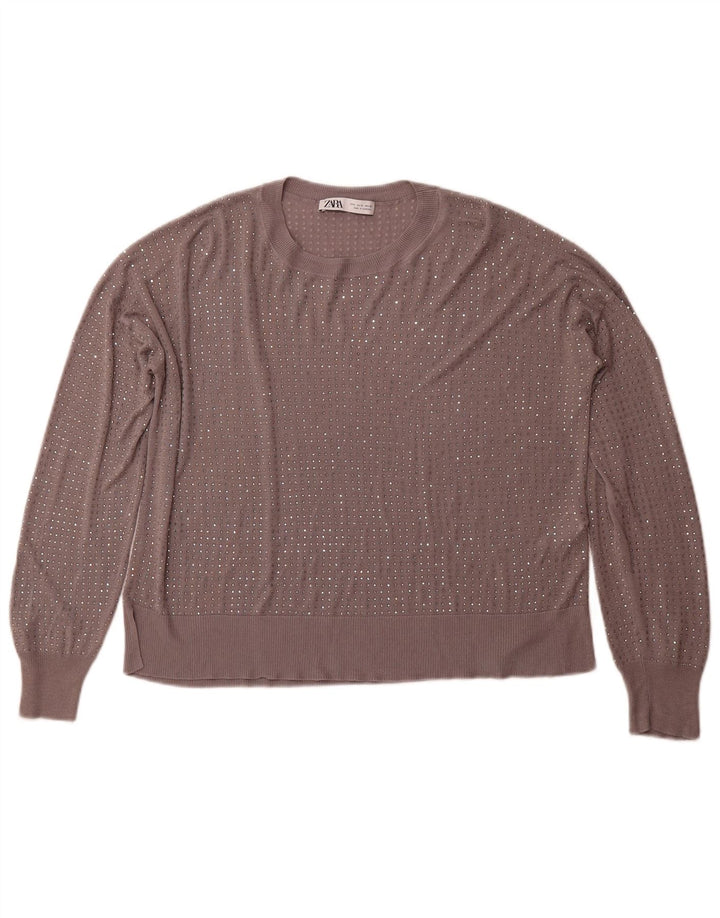 ZARA Womens Oversized Crew Neck Jumper Sweater UK 10 Small Grey Viscose