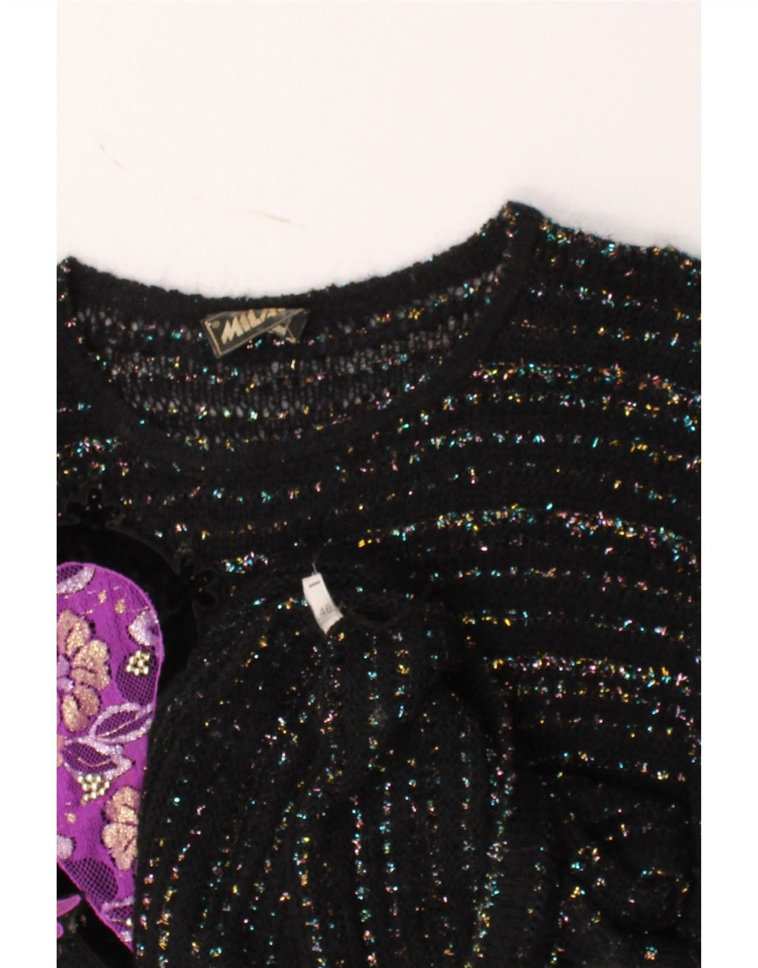 MILAR Womens Oversized Crew Neck Jumper Sweater IT 46 Large Black Paisley Vintage MILAR and Second-Hand MILAR from Messina Hembry 
