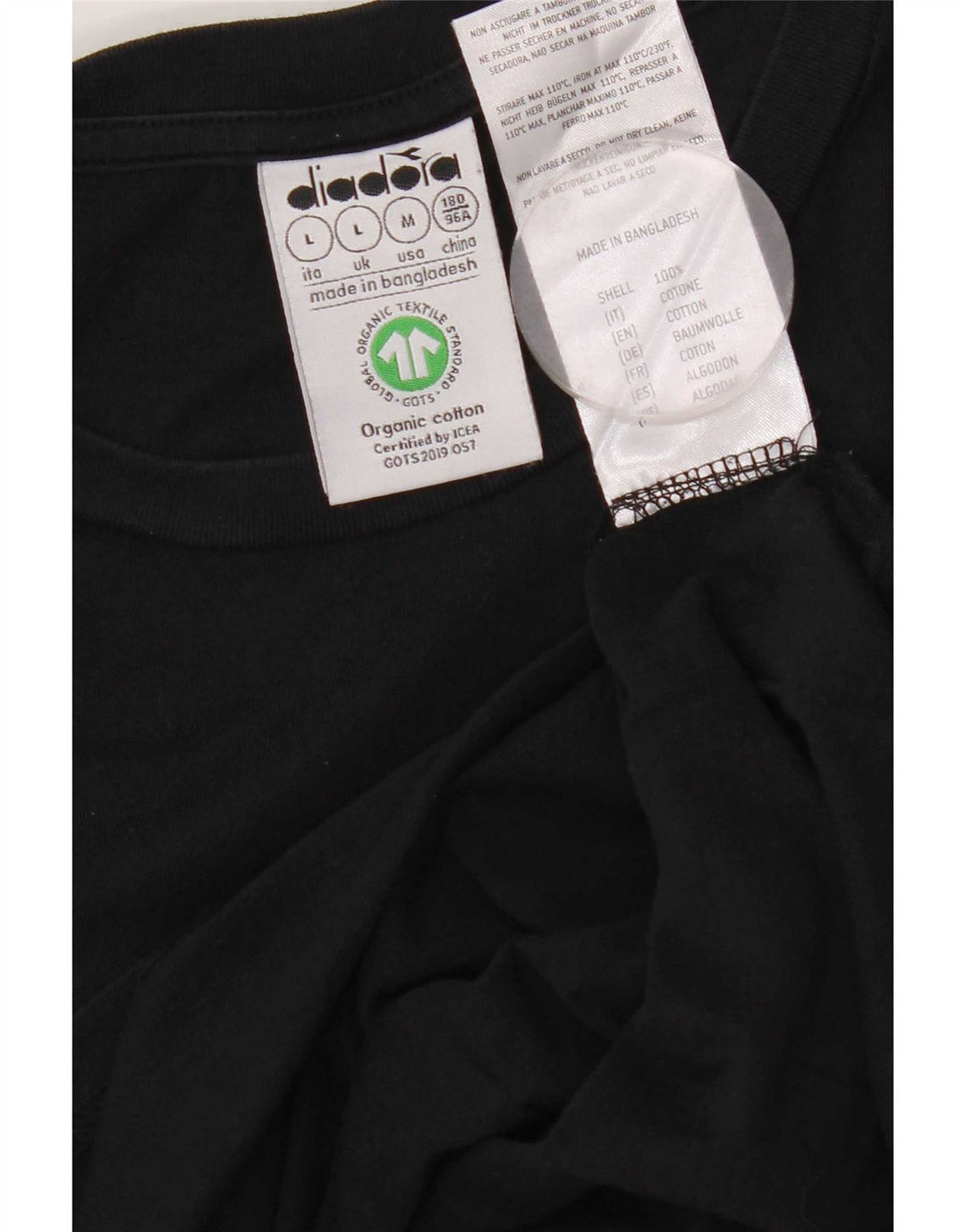Diadora Mens T-Shirt Top Large Black Cotton