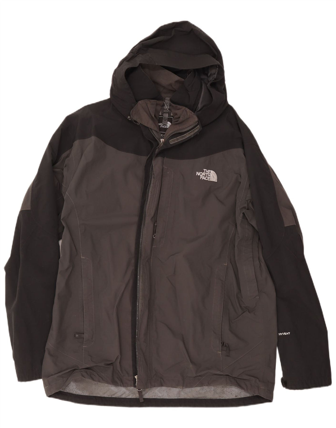 The North Face Mens Hooded Rain Jacket UK 44 2XL Grey Colourblock Polyester