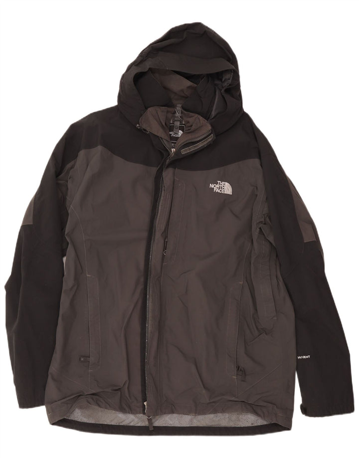 The North Face Mens Hooded Rain Jacket UK 44 2XL Grey Colourblock Polyester