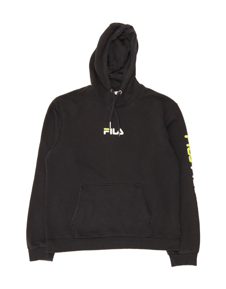 FILA Mens Graphic Hoodie Jumper Medium Black Cotton Vintage Fila and Second-Hand Fila from Messina Hembry 
