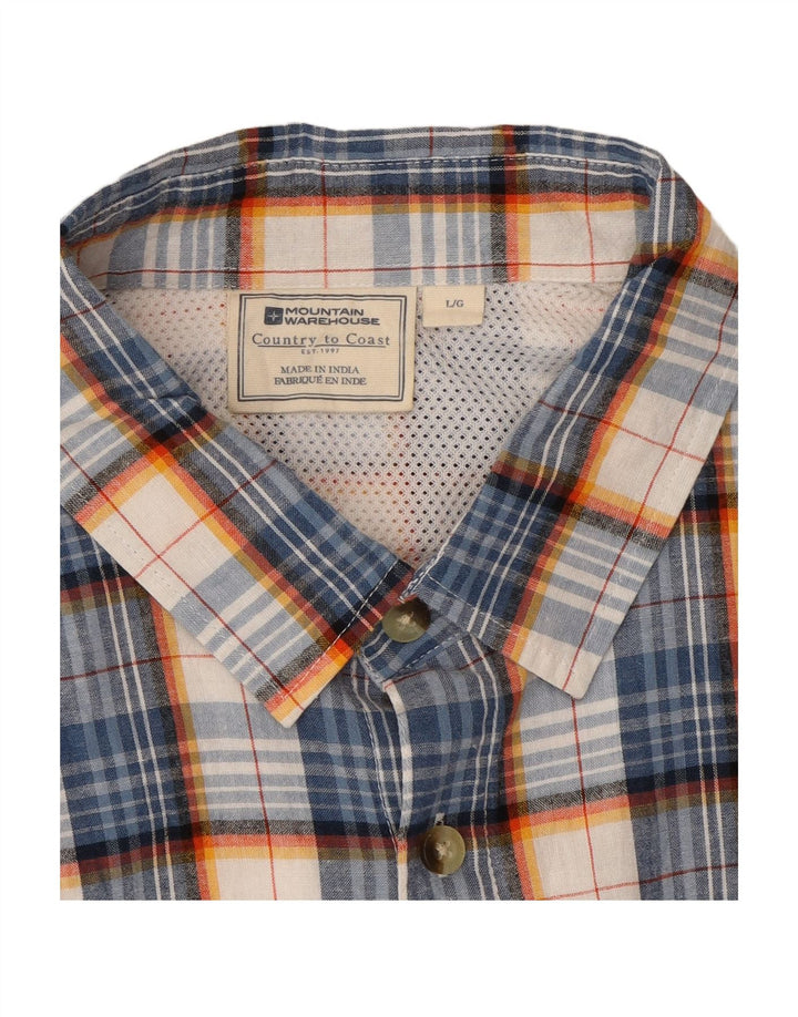 MOUNTAIN WAREHOUSE Mens Short Sleeve Shirt Large Blue Check Cotton