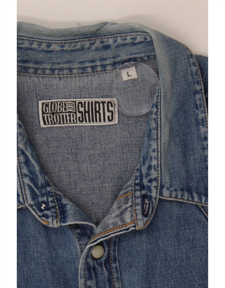 GLOBE TROTTER Mens Denim Shirt Large Blue Cotton Vintage Globe Trotter and Second-Hand Globe Trotter from Messina Hembry 