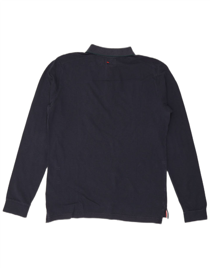 FILA Mens Long Sleeve Polo Shirt Medium Navy Blue Cotton