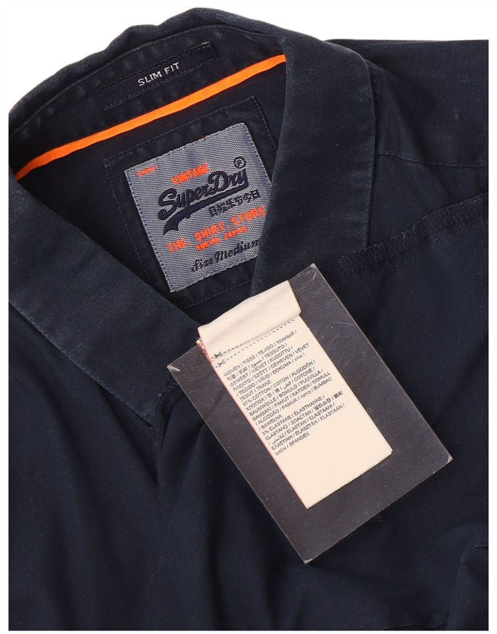 Superdry Mens Slim Fit Shirt Medium Navy Blue Cotton