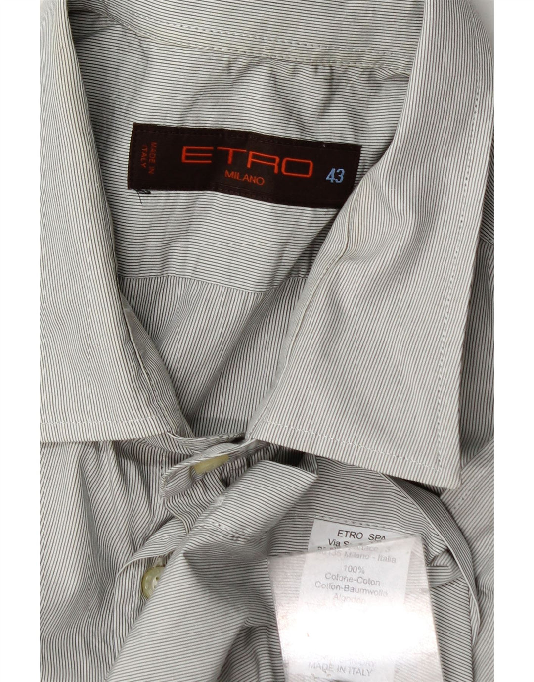 Etro Mens Shirt Size 43 XL Grey Pinstripe Cotton