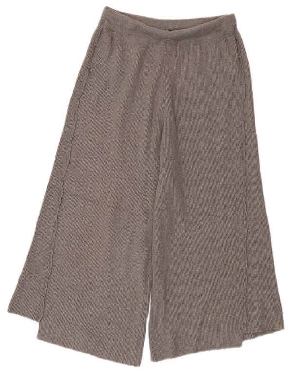 Zara Womens Knit Wide Leg Capri Trousers UK 8 Small W25 L19 Grey