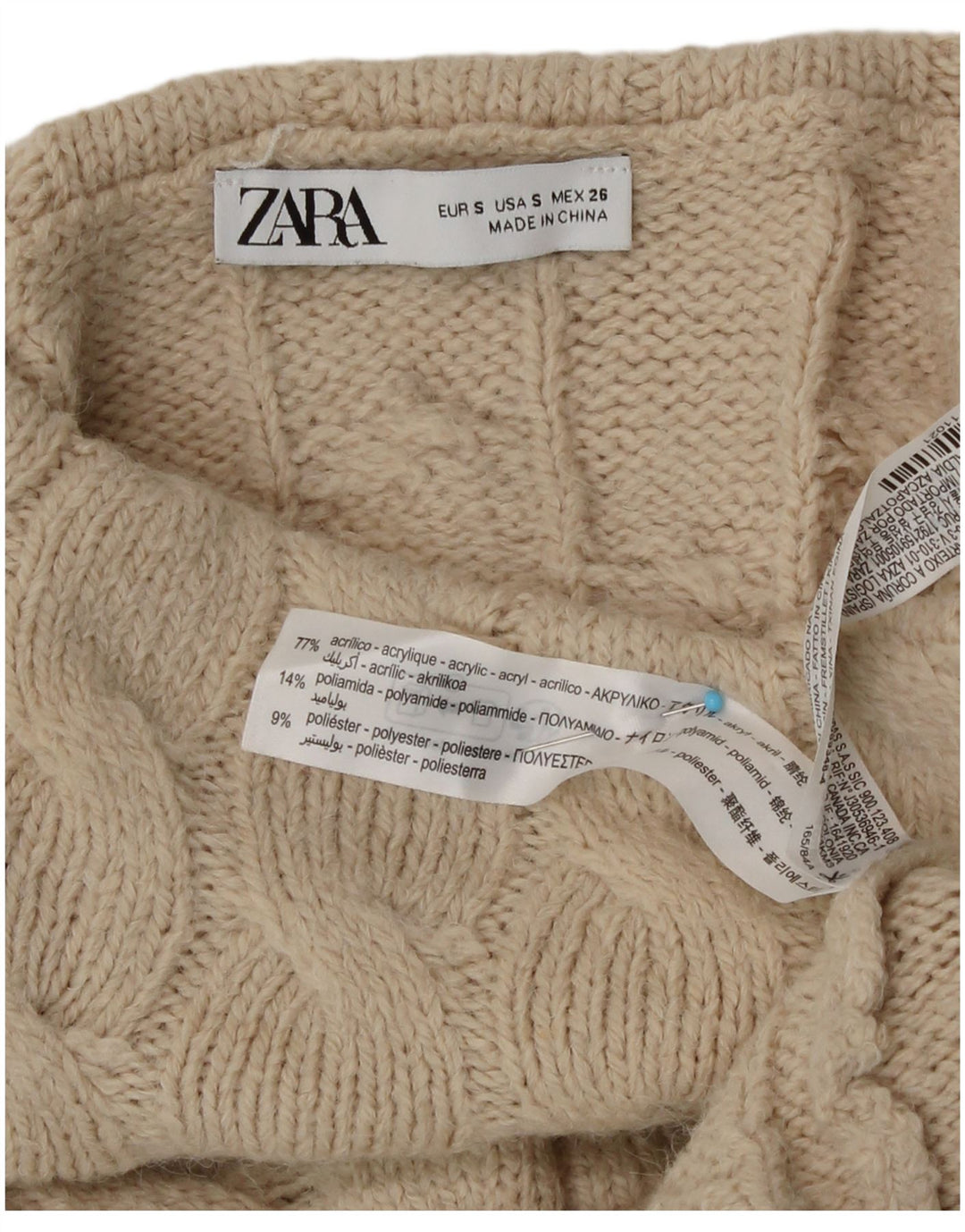 Zara Womens Roll Neck Jumper Sweater UK 10 Small Beige