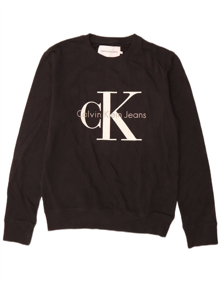 Calvin Klein Jeans Mens Graphic Sweatshirt Jumper Medium Black Cotton