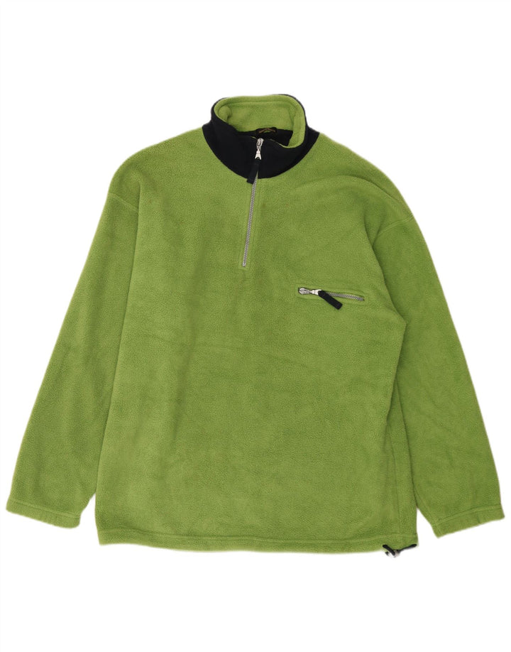 Marks & Spencer Mens Zip Neck Fleece Jumper Large Green Colourblock