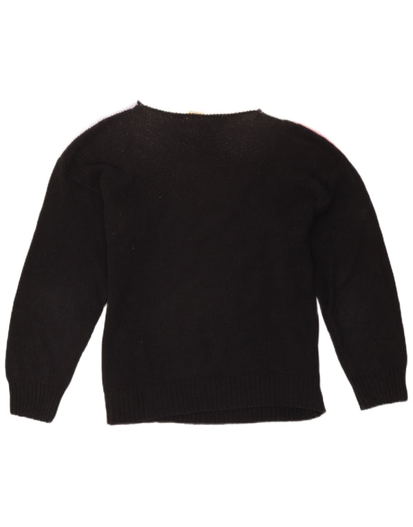 Vintage Womens Boat Neck Jumper Sweater EU 40/42 Medium Black Floral Cotton