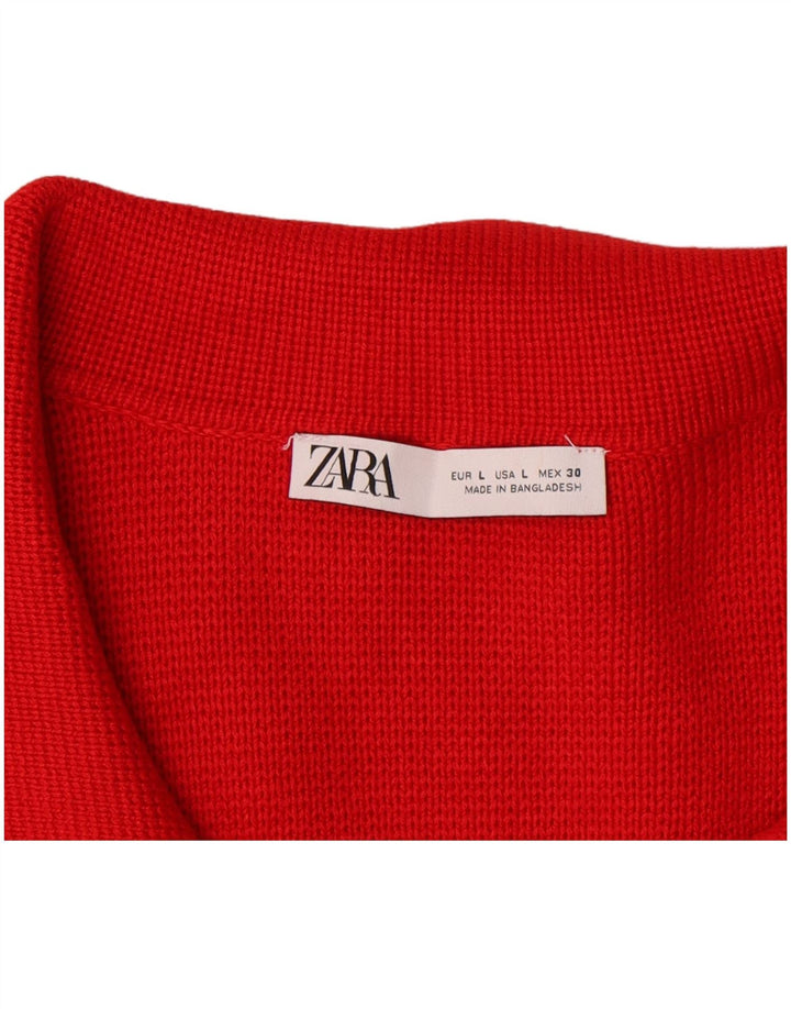 Zara Dame Cardigan Sweater UK 16 Large Red Viscose