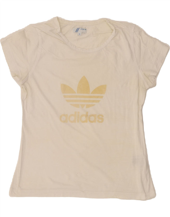 ADIDAS Womens Graphic T-Shirt Top EU 40 Medium White Cotton Vintage Adidas and Second-Hand Adidas from Messina Hembry 