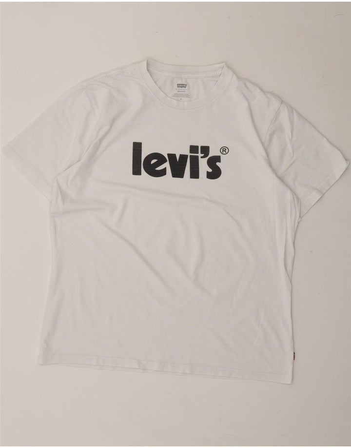 LEVI'S Mens Relaxed Relaxed Fit Graphic T-Shirt Top Medium White Vintage Levi's and Second-Hand Levi's from Messina Hembry 