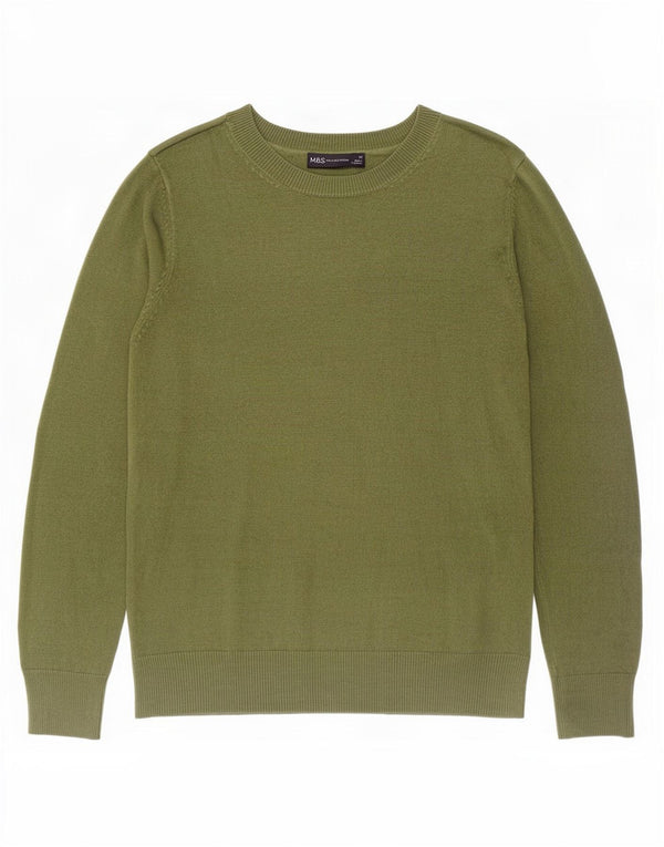 Marks & Spencer Womens Crew Neck Jumper Sweater UK 12 Medium Green Acrylic