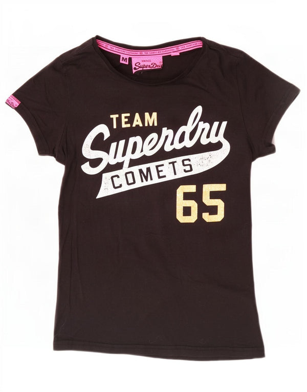 Camiseta feminina Superdry com estampa gráfica UK 12 algodão preto médio