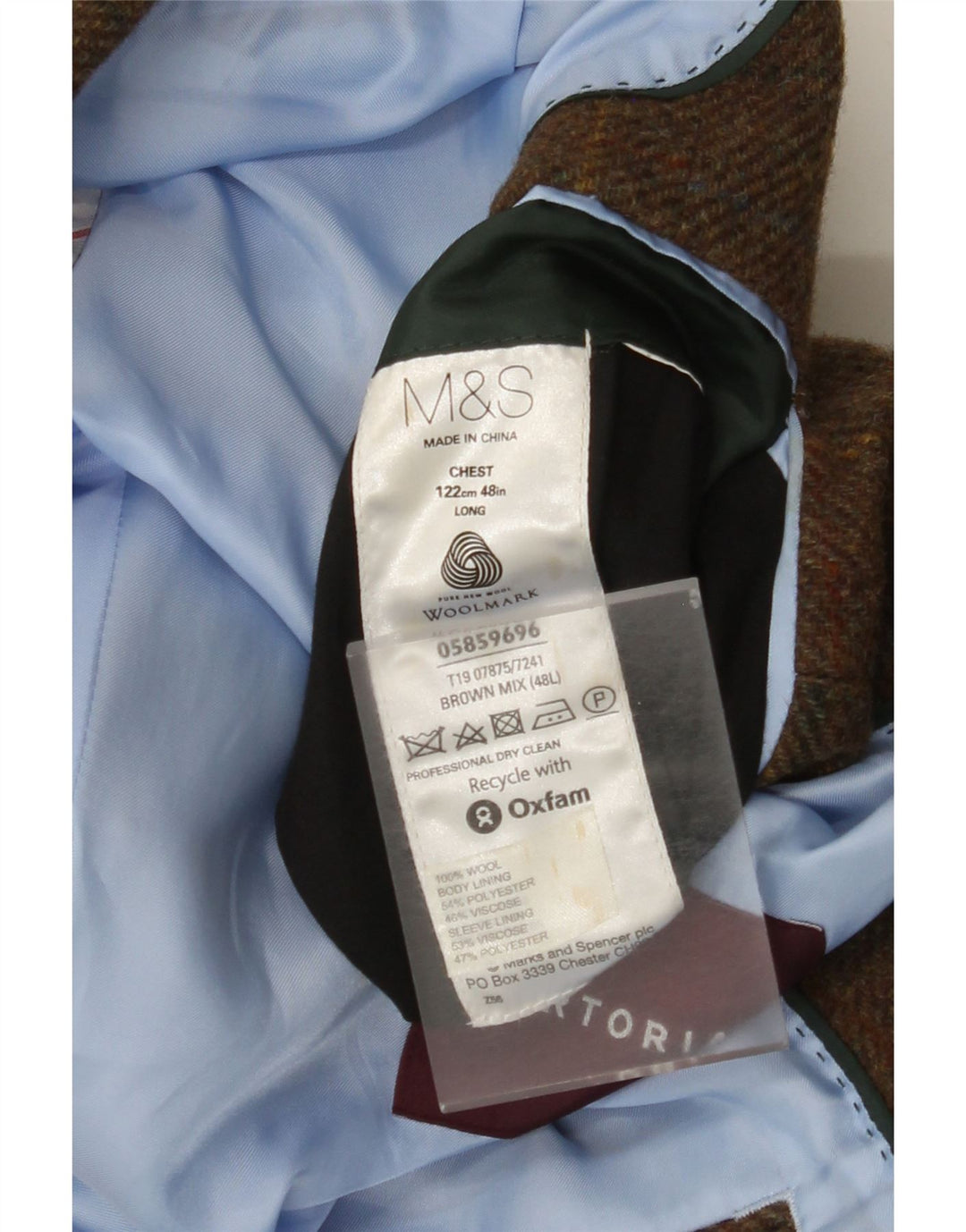 Marks & Spencer Chaqueta tipo blazer de 2 botones para hombre UK 48 2XL Lana a cuadros marrón