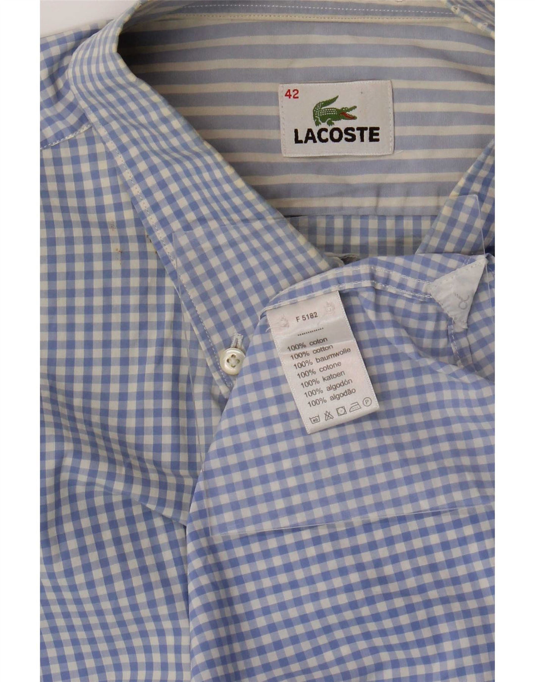 Lacoste Herrenhemd, Größe 42, große blaue Gingham-Baumwolle