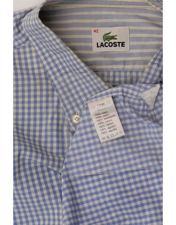 Lacoste Herrenhemd, Größe 42, große blaue Gingham-Baumwolle