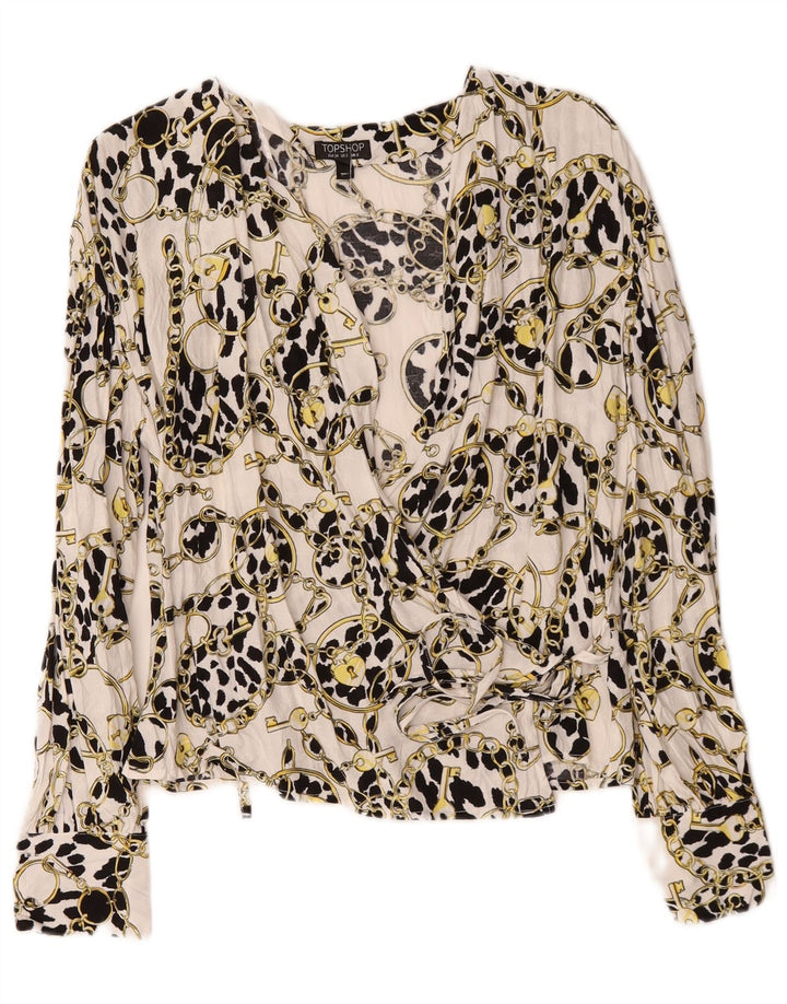 Topshop Cardigan avvolgente oversize da donna con motivo astratto oversize UK 6 XS Bianco