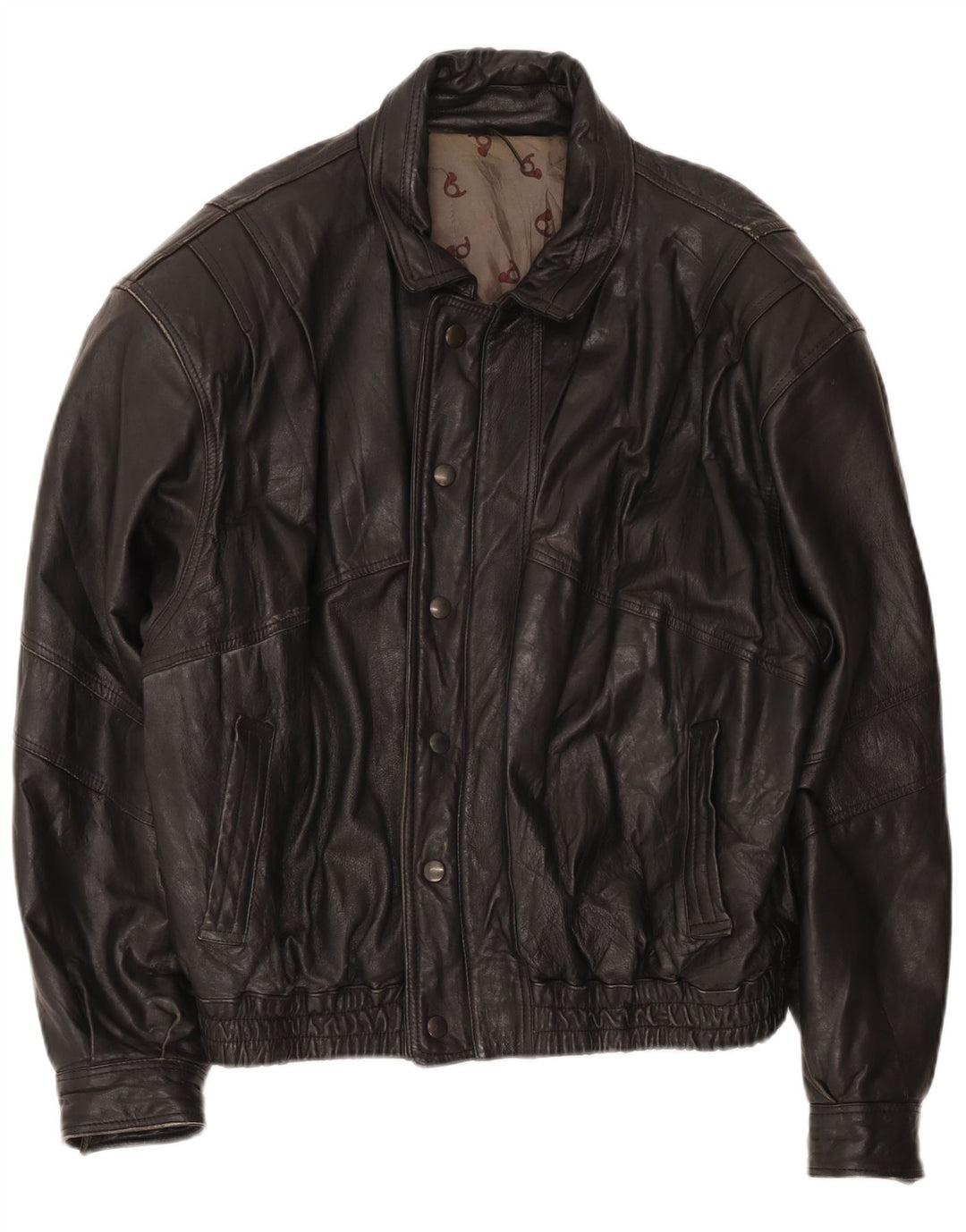 Vintage Mens Bomber Leather Jacket IT 52 XL Black