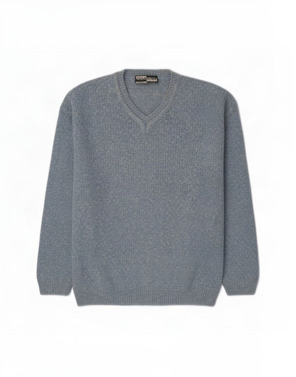 Colorado Mens V-Neck Jumper Sweater Medium Blue Flecked Cotton