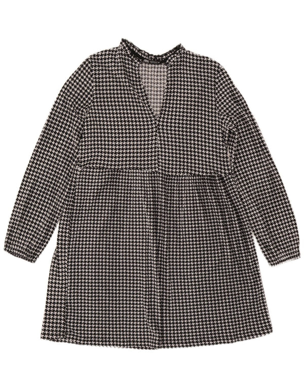 Langärmliges A-Linien-Kleid von Zara für Damen, Gr. 44, Mittelschwarz mit Hahnentrittmuster